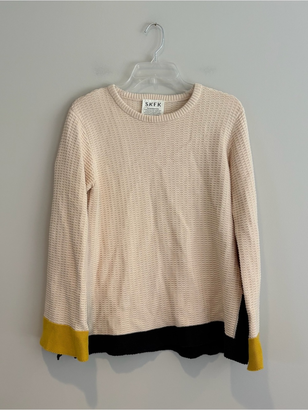 SKFK Cream Crewneck 100% Organic Cotton Sweater with Bell Sleeves Size 8